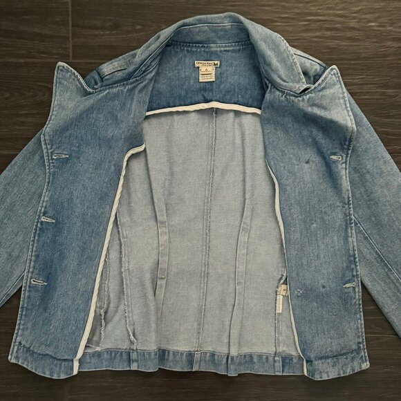 DEMOCRACY WOMENS BLUE DENIM JACKET DOUBLE BREASTED RETRO MEDIUM WASH SZ 6 - Picture 11 of 12